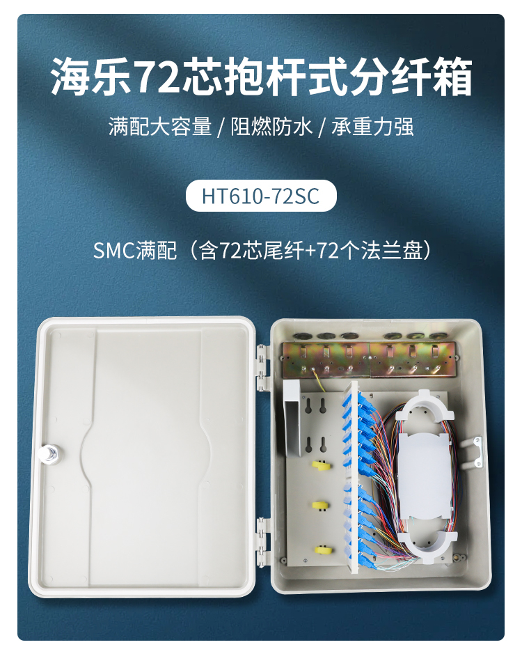 72芯抱杆式分纤箱耦合器式（含72芯尾纤+72个法兰盘）SMC满配_http://www.haile-cn.com.cn_布线产品_第1张