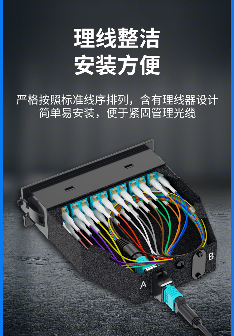 MPO光纤预端模块 24芯万兆多模OM3 MPO转LC配线架盒子1进24出_http://www.haile-cn.com.cn_布线产品_第4张