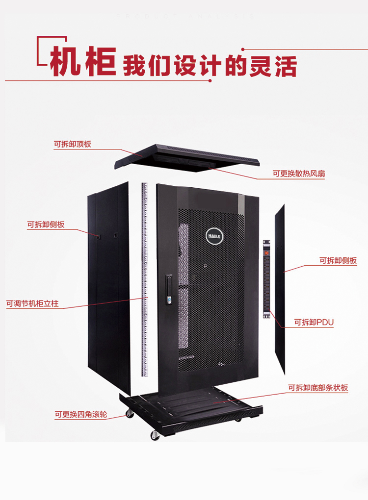 服务器网络机柜18U 19英寸标准 1米 网孔门 A1-6618 宽*深（600*600mm）_http://www.haile-cn.com.cn_布线产品_第7张