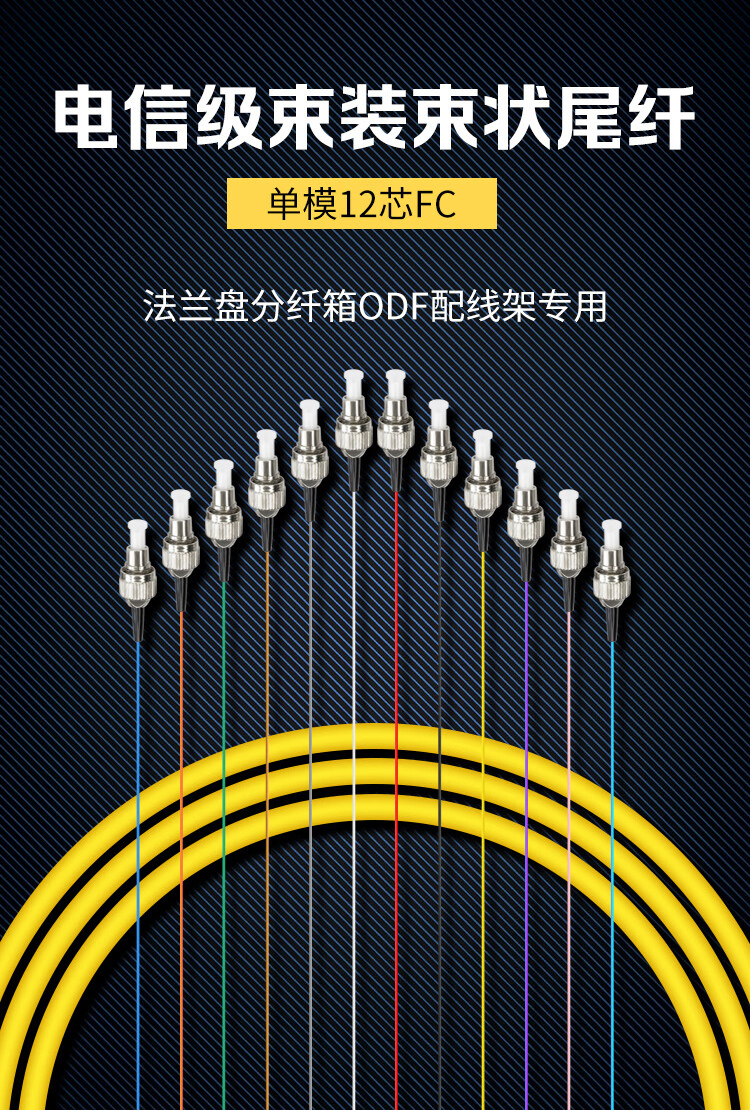 FC电信级单模12芯束装束状尾纤 法兰盘分纤箱ODF配线架专用 HK-1FC-S1.5_http://www.haile-cn.com.cn_布线产品_第1张
