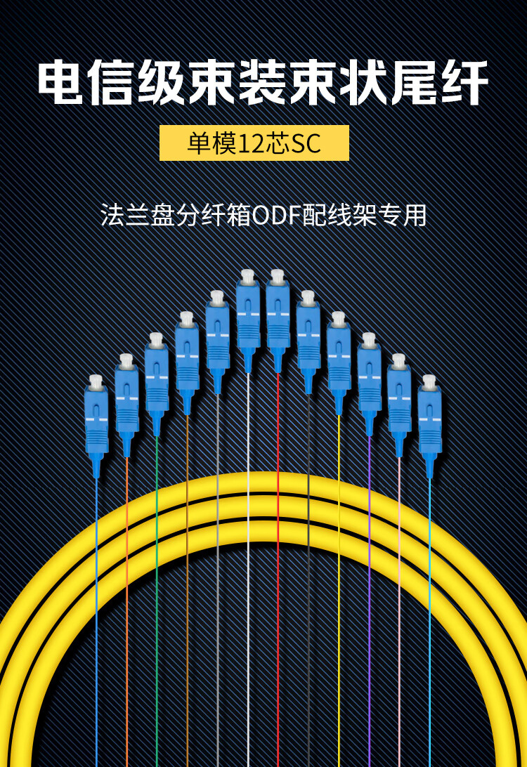 SC电信级单模12芯束装束状尾纤 法兰盘分纤箱ODF配线架专用 HK-1SC-S1.5_http://www.haile-cn.com.cn_布线产品_第1张