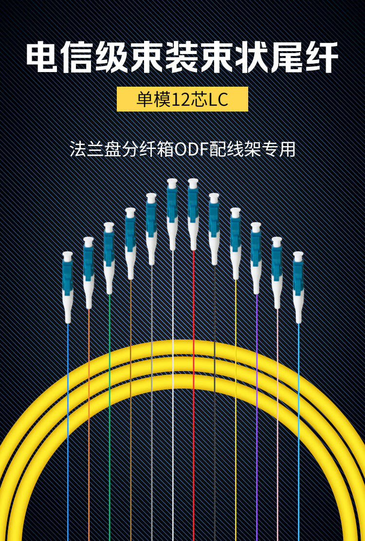 LC电信级单模12芯束装束状尾纤 法兰盘分纤箱ODF配线架专用 HK-1LC-S1.5_http://www.haile-cn.com.cn_布线产品_第1张
