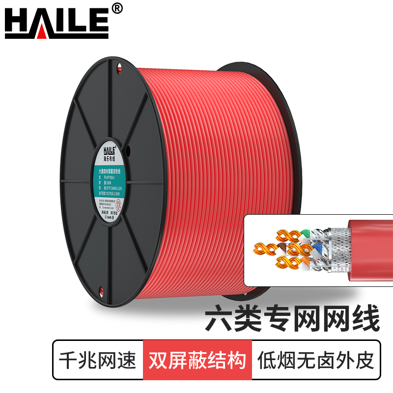 HAILE海乐内外网双屏蔽网络软线 100米 HP7508-S红_http://www.haile-cn.com.cn_专网屏蔽产品_第1张