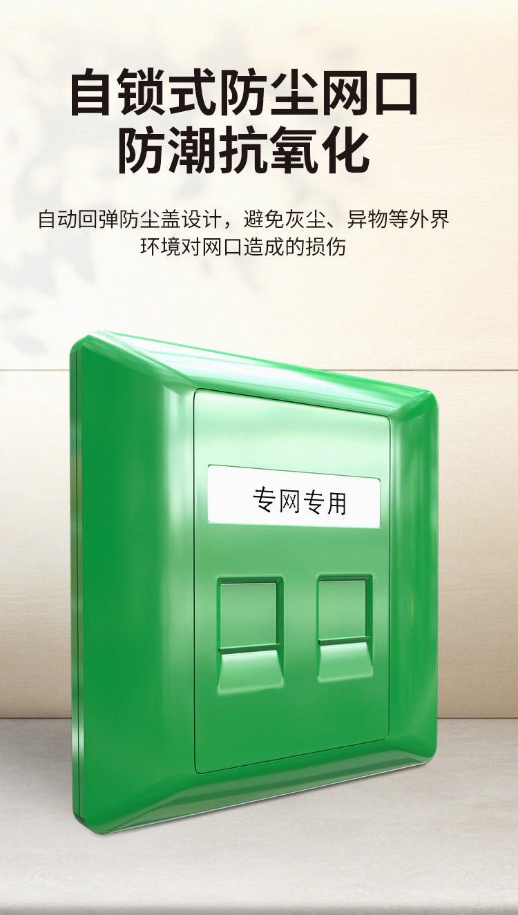 HAILE海乐 内外网双口专网网络面板绿色HT-8602D（不含模块）_http://www.haile-cn.com.cn_专网产品_第2张