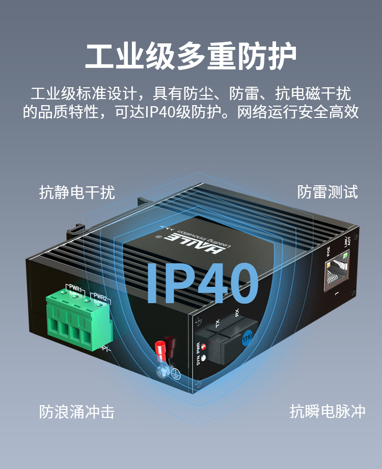 HAILE海乐光纤收发器单模单纤百兆工业级1光1电交换机导轨式网络监控SC接口A端1台 HG-1300E-1T1S-20A_http://www.haile-cn.com.cn_工业级百兆交换机（非网管）_第3张